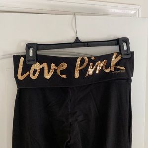 Black PINK Victoria’s Secret gold sequined yoga pants